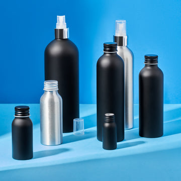 Silver eller svart aluminium skruvlock flaskor med valfri pump eller spraylock