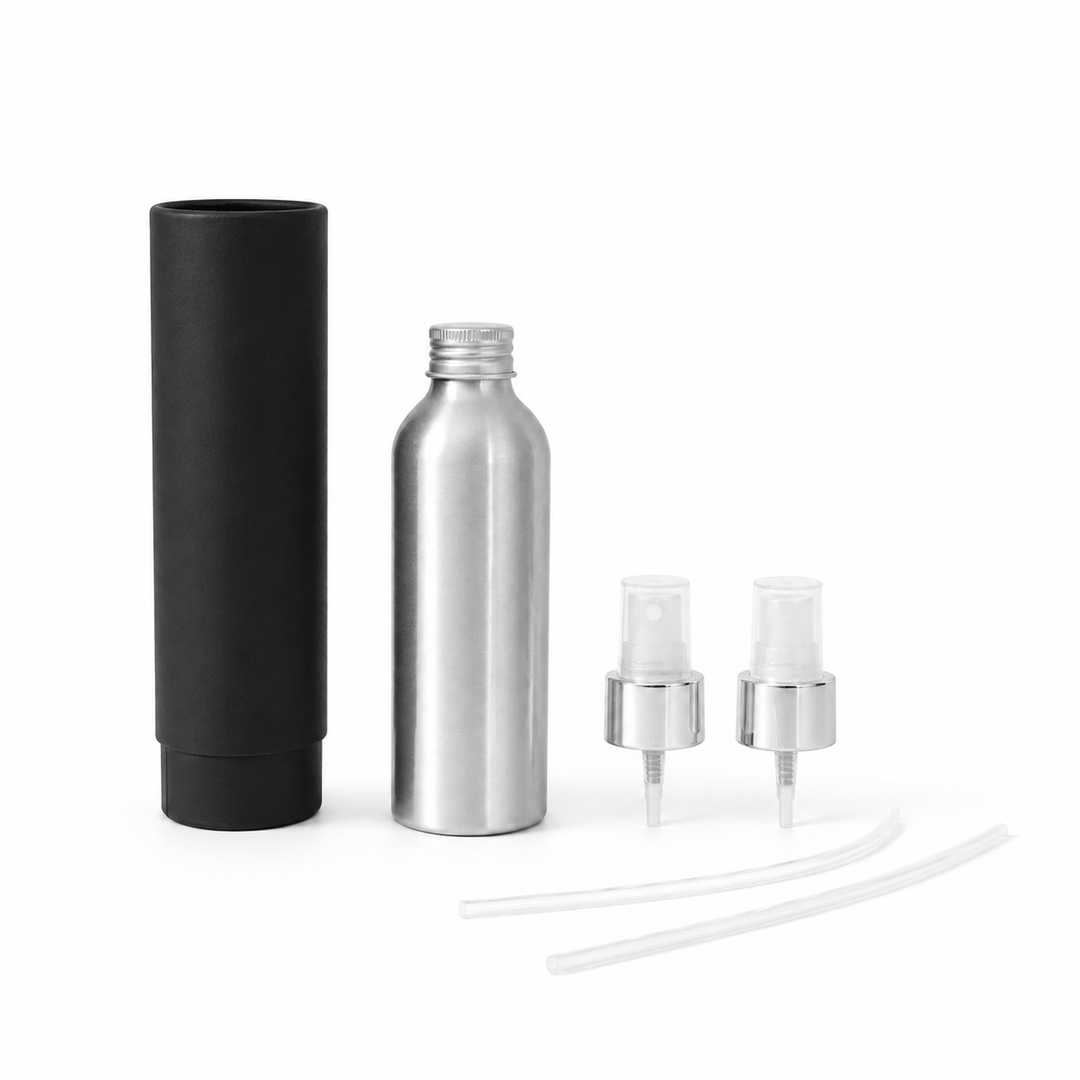 Flaskor med skruvlock i aluminium med pump eller spraylock